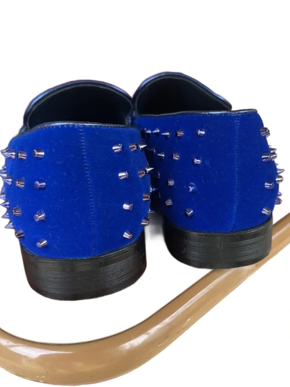 Enzo Blue Studded Velvet Slip-On Formal Dress Loafers for Men